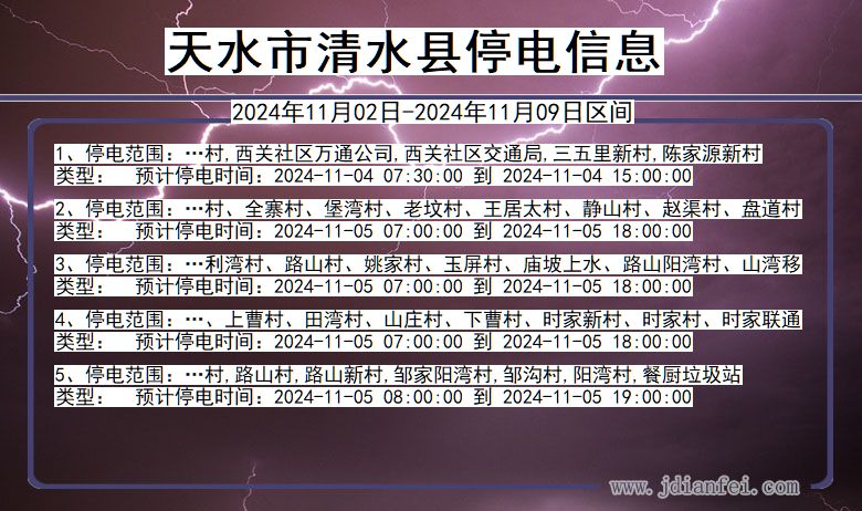 甘肃省天水清水停电通知