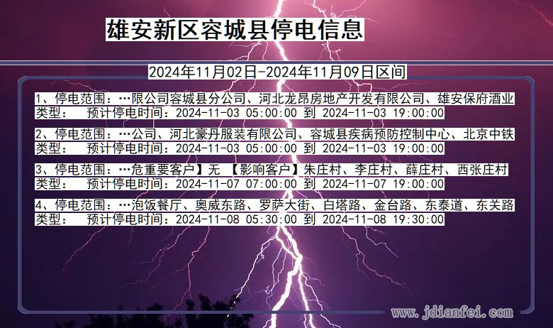 河北省雄安新区容城停电通知