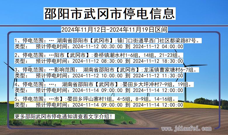 湖南省邵阳武冈停电通知