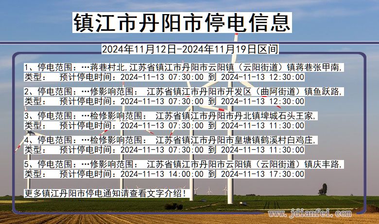 江苏省镇江丹阳停电通知