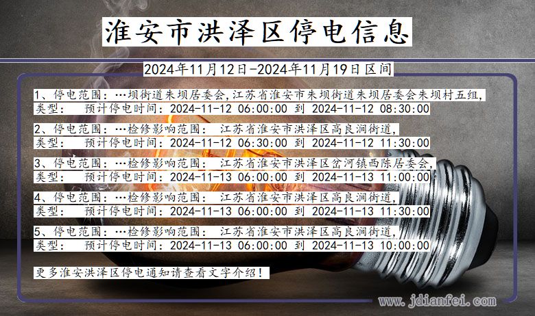 江苏省淮安洪泽停电通知