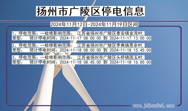 江苏省扬州广陵停电通知