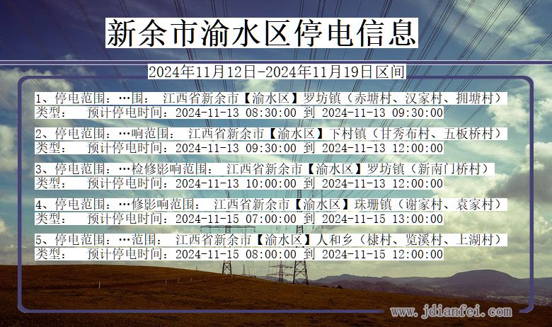 江西省新余渝水停电通知