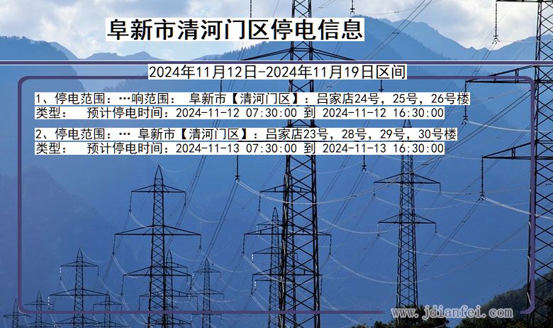 辽宁省阜新清河门停电通知