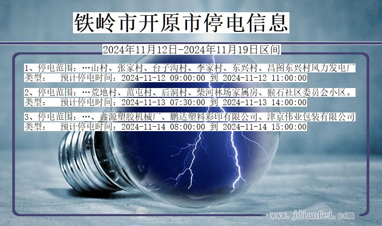 辽宁省铁岭开原停电通知