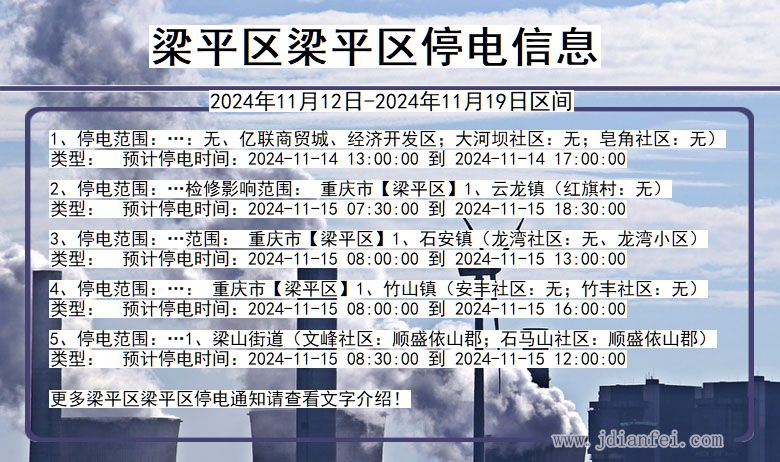 重庆市梁平区梁平停电通知