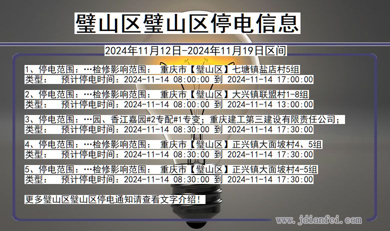 重庆市璧山区璧山停电通知