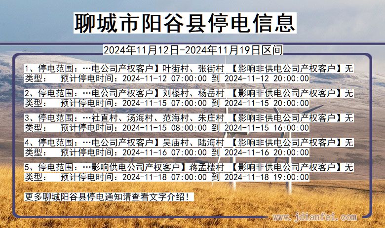 山东省聊城阳谷停电通知