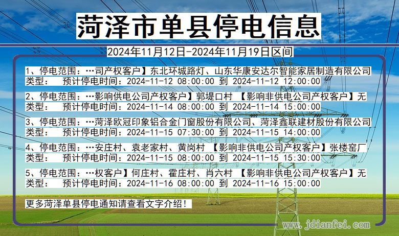 山东省菏泽单县停电通知