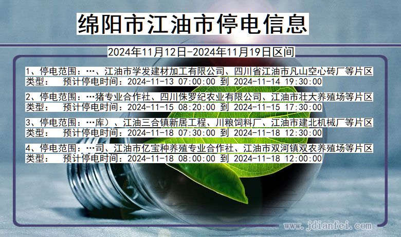 四川省绵阳江油停电通知