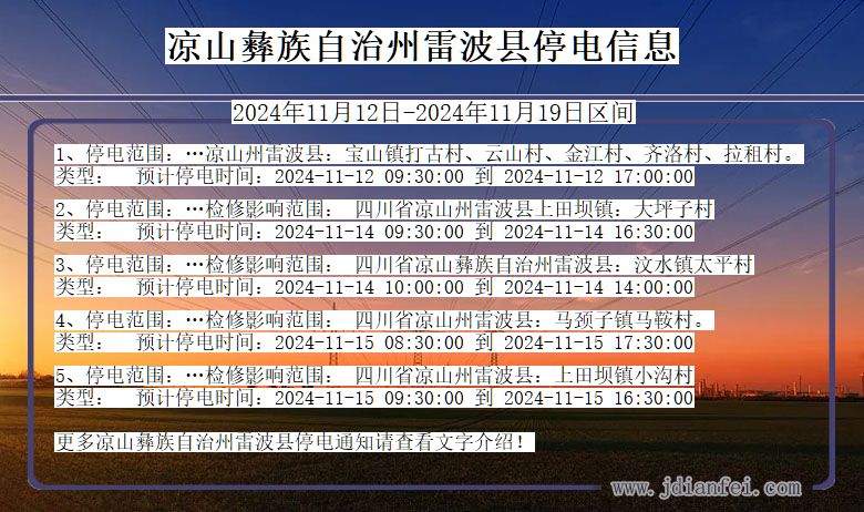 四川省凉山彝族自治州雷波停电通知