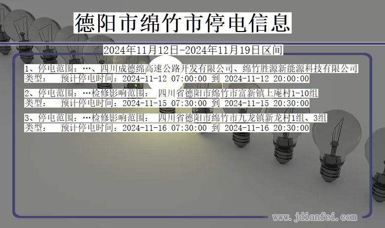 四川省德阳绵竹停电通知