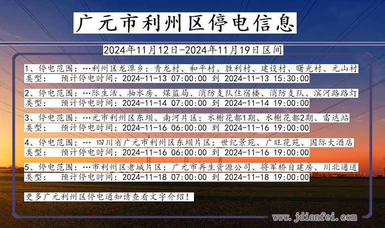 四川省广元利州停电通知