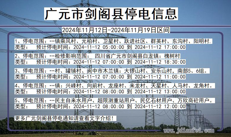 四川省广元剑阁停电通知