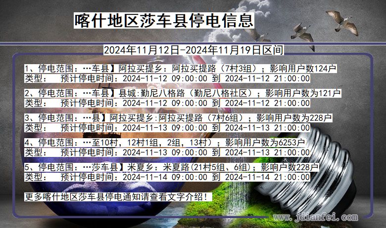 新疆维吾尔自治区喀什地区莎车停电通知