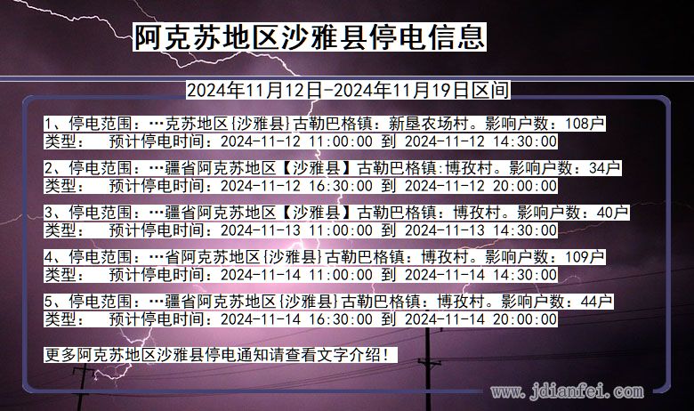 新疆维吾尔自治区阿克苏地区沙雅停电通知