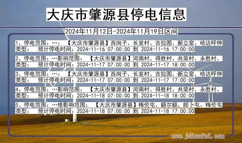 黑龙江省大庆肇源停电通知