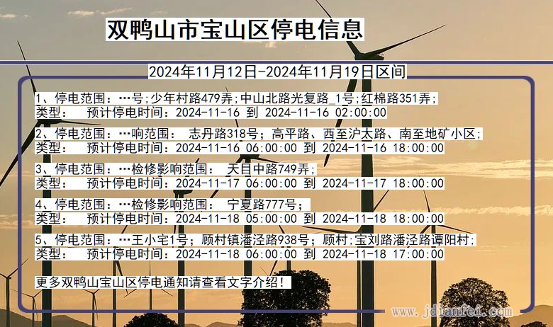 黑龙江省双鸭山宝山停电通知