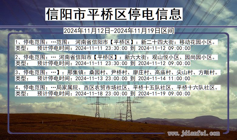 河南省信阳平桥停电通知