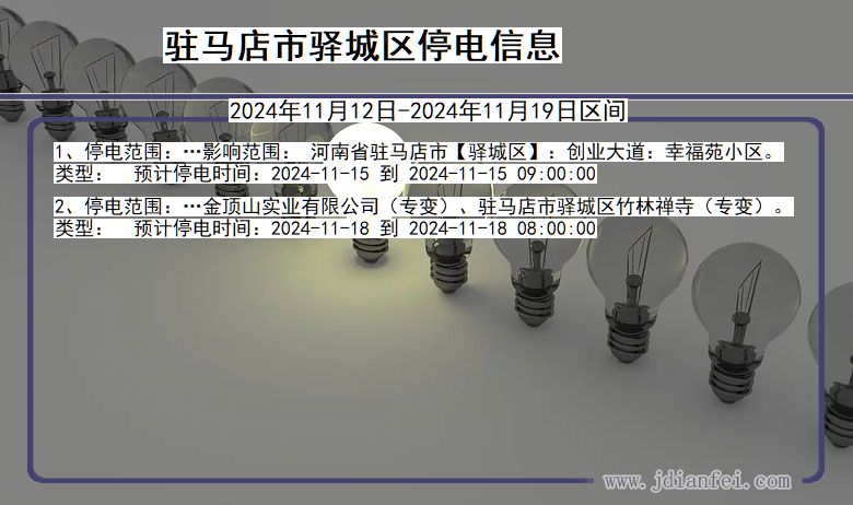 河南省驻马店驿城停电通知