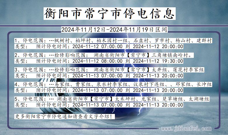 湖南省衡阳常宁停电通知