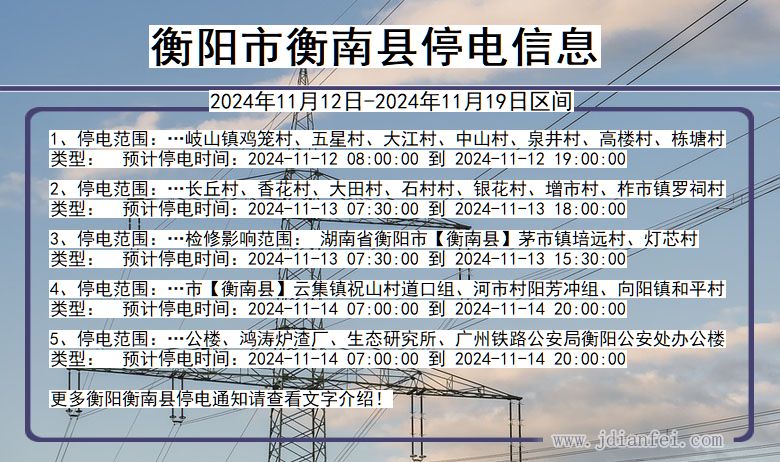 湖南省衡阳衡南停电通知