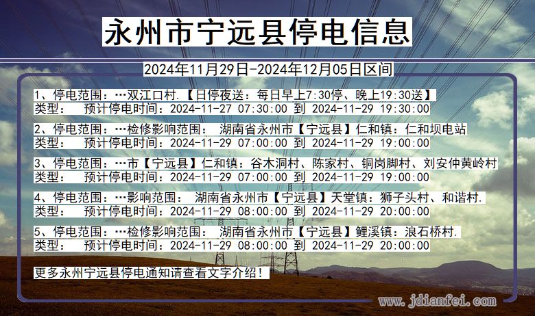 湖南省永州宁远停电通知