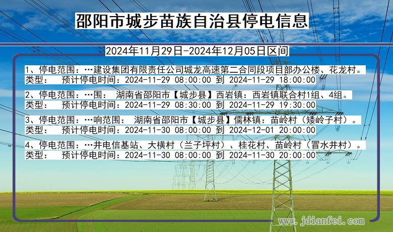 湖南省邵阳城步苗族自治停电通知