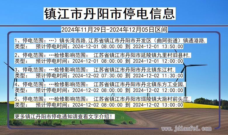 江苏省镇江丹阳停电通知