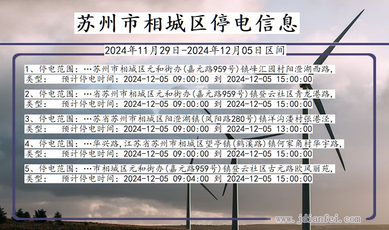 江苏省苏州相城停电通知