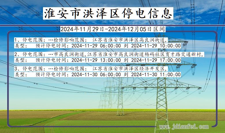 江苏省淮安洪泽停电通知