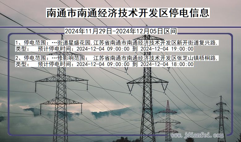 江苏省南通南通经济技术开发停电通知