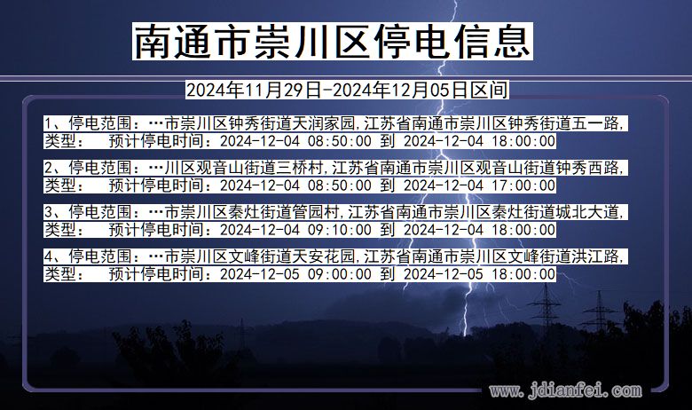 江苏省南通崇川停电通知