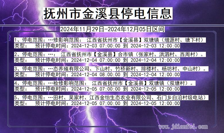 江西省抚州金溪停电通知