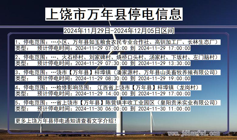 江西省上饶万年停电通知