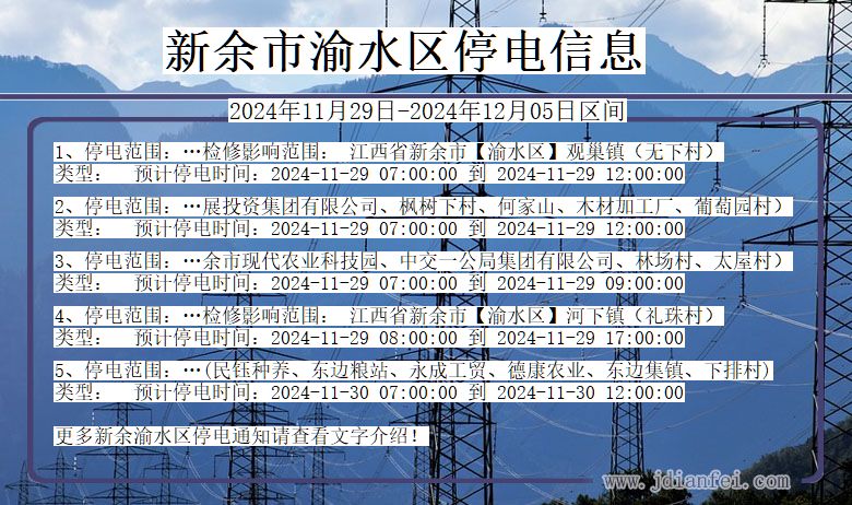 江西省新余渝水停电通知