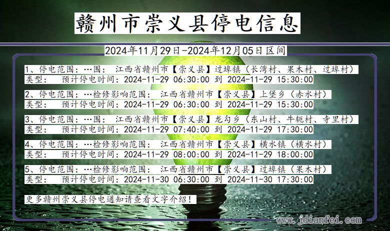 江西省赣州崇义停电通知