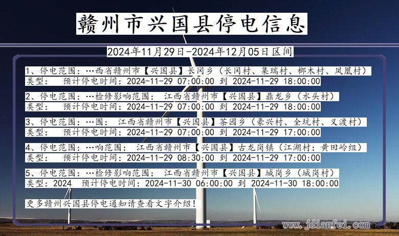 江西省赣州兴国停电通知