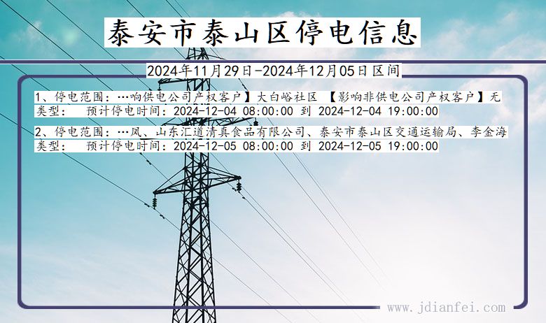 山东省泰安泰山停电通知