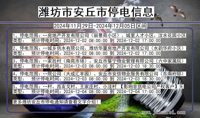 山东省潍坊安丘停电通知