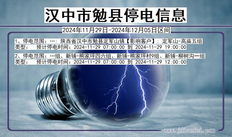 陕西省汉中勉县停电通知