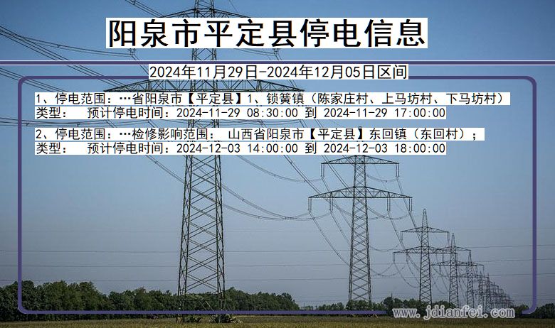 山西省阳泉平定停电通知