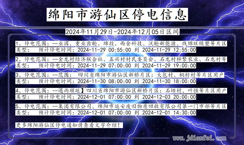 四川省绵阳游仙停电通知