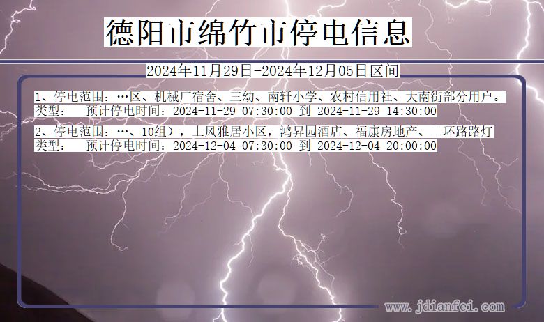 四川省德阳绵竹停电通知