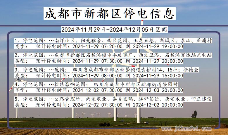 四川省成都新都停电通知