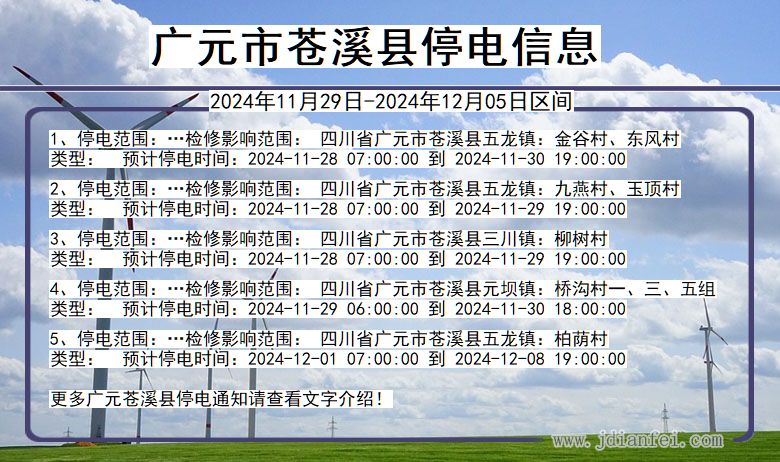 四川省广元苍溪停电通知