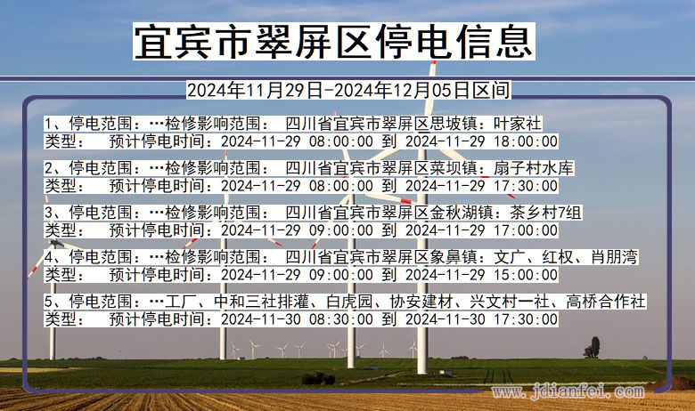 四川省宜宾翠屏停电通知