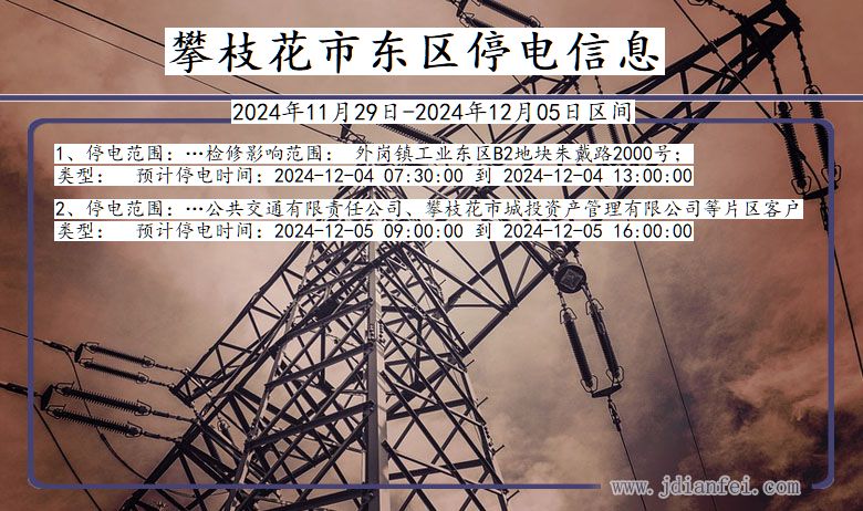 四川省攀枝花东区停电通知