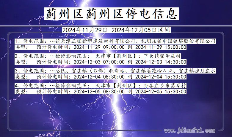 天津市蓟州区蓟州停电通知