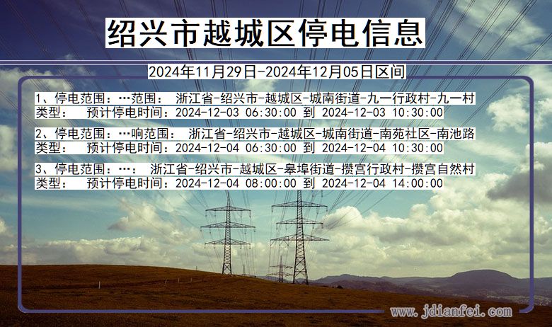 浙江省绍兴越城停电通知